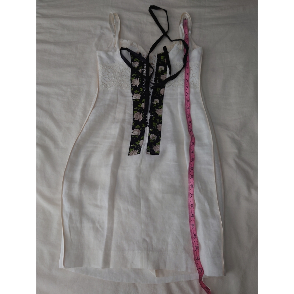 SOLD Stunning White Linen Dolce & Gabbana Lace Panel Mini Corset Dress Runway - Picture 11 of 16
